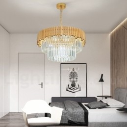Postmodern Guld Lyx Rund K9 Crystal Pendant Ljuskrona Lights Exhibition Hall