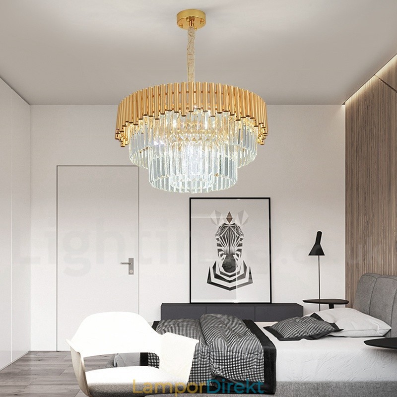 Postmodern Guld Lyx Rund K9 Crystal Pendant Ljuskrona Lights Exhibition Hall