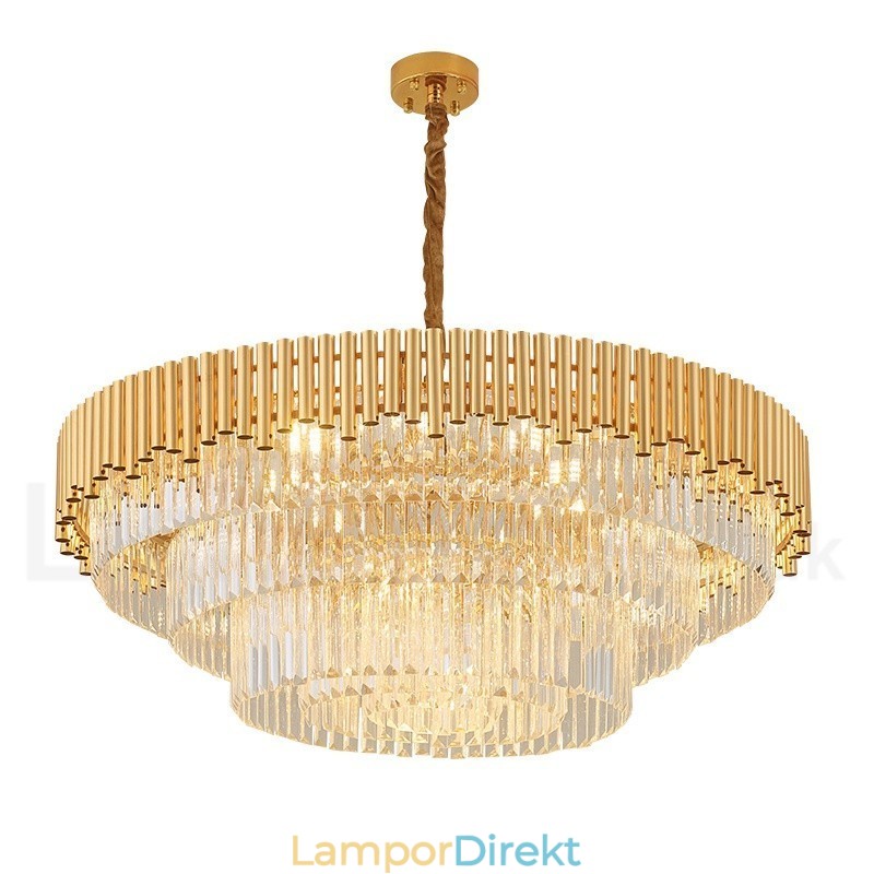Postmodern Guld Lyx Rund K9 Crystal Pendant Ljuskrona Lights Exhibition Hall