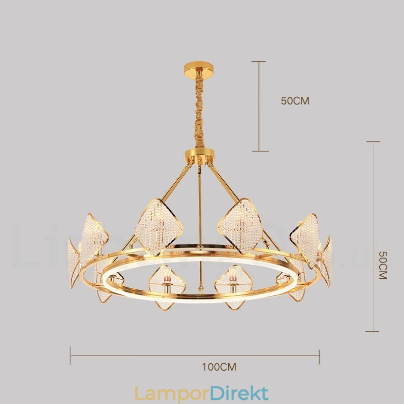 Guld Postmodern Lyx Rund K9 Kristall Hängande Ljuskrona Ljus Med Akryl Skärm Utställningshall
