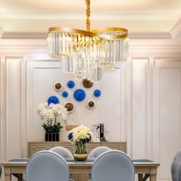 Guld Postmodern Luxury Rund K9 Crystal Pendant Ljuskrona Exhibition Hall