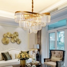 Guld Postmodern Luxury Rund K9 Crystal Pendant Ljuskrona Exhibition Hall