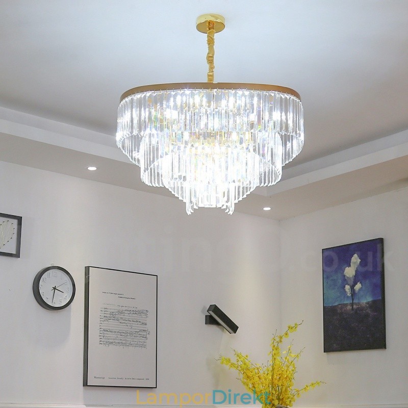 Guld Postmodern Luxury Rund K9 Crystal Pendant Ljuskrona Exhibition Hall