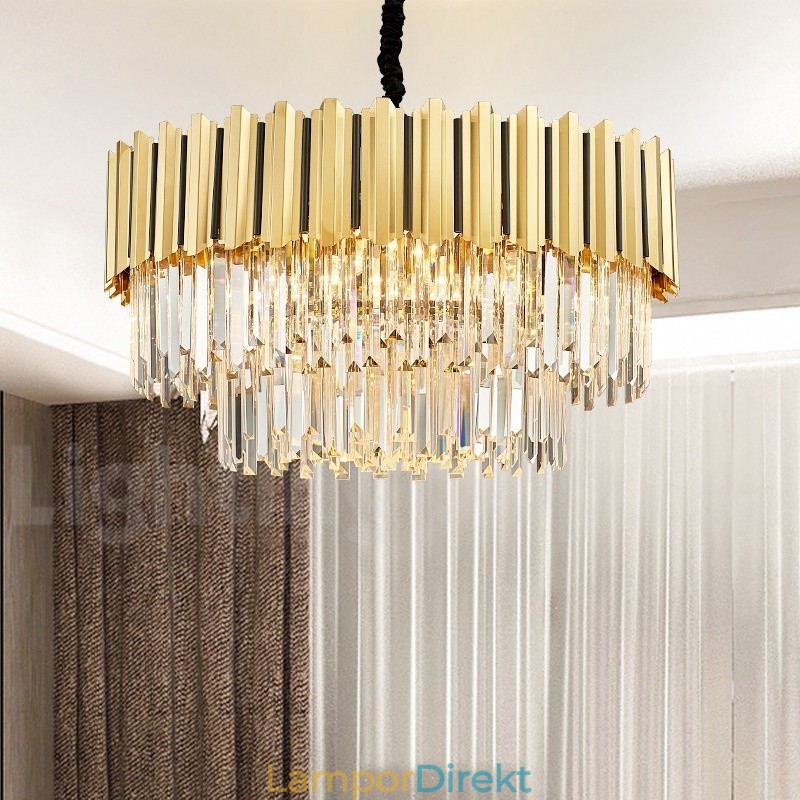 I År Lyx Postmodern Guld Rund K9 Crystal Pendant Chandelier Exhibition Hall