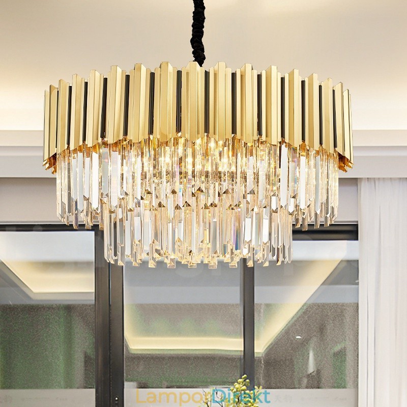 I År Lyx Postmodern Guld Rund K9 Crystal Pendant Chandelier Exhibition Hall