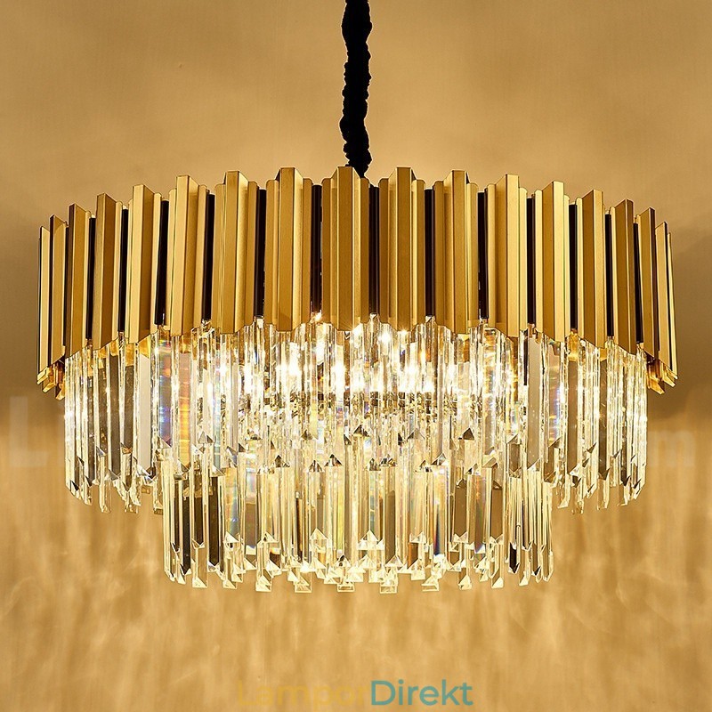 I År Lyx Postmodern Guld Rund K9 Crystal Pendant Chandelier Exhibition Hall