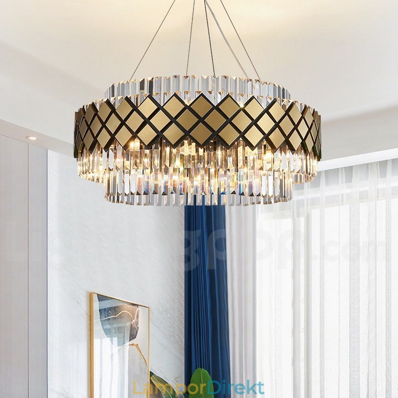 Lyx Modern Guld Plus Svart Rund K9 Crystal Pendant Ljuskrona Exhibition Hall