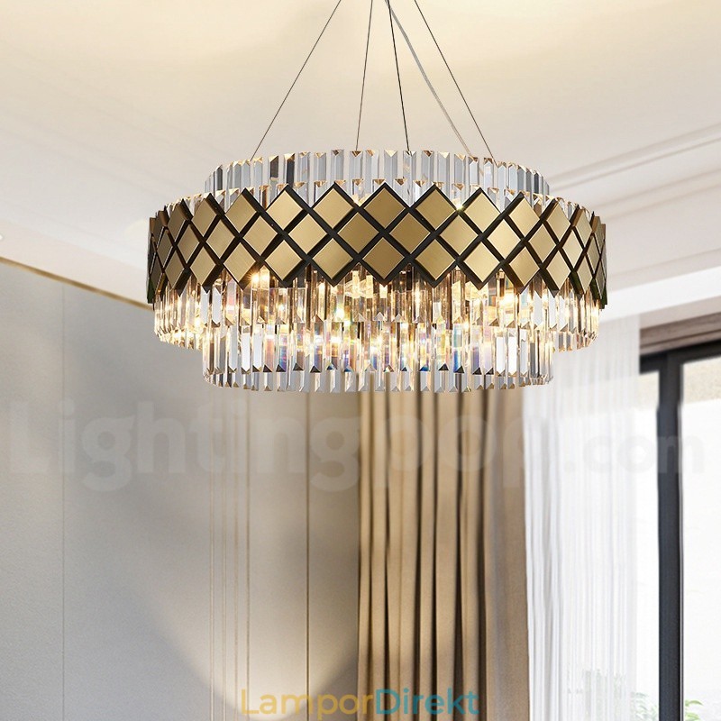 Lyx Modern Guld Plus Svart Rund K9 Crystal Pendant Ljuskrona Exhibition Hall