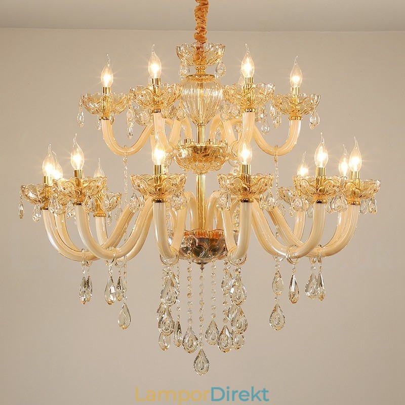 18 (12+6) Ljus Champagne Färg Elegant Kristallljuskrona