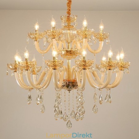 18 (12+6) Ljus Champagne Färg Elegant Kristallljuskrona 18 (12+6) Ljus Champagne Färg Elegant Kristallljuskrona