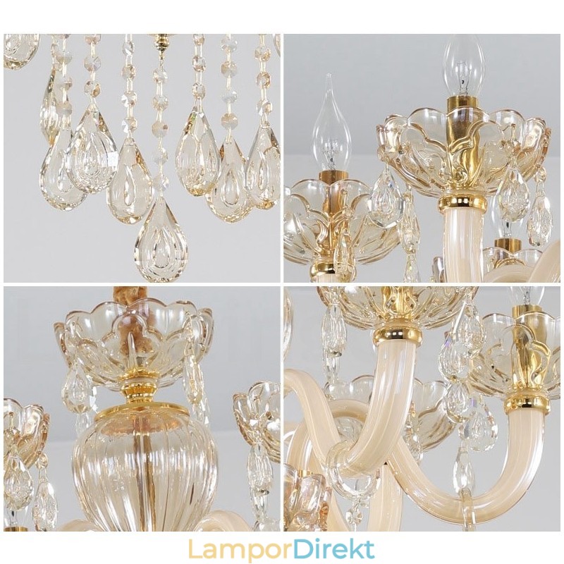 18 (12+6) Ljus Champagne Färg Elegant Kristallljuskrona