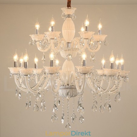 18 (12+6) Ljusvit Elegant Ljuskrona Med Kristall 18 (12+6) Ljusvit Elegant Ljuskrona Med Kristall