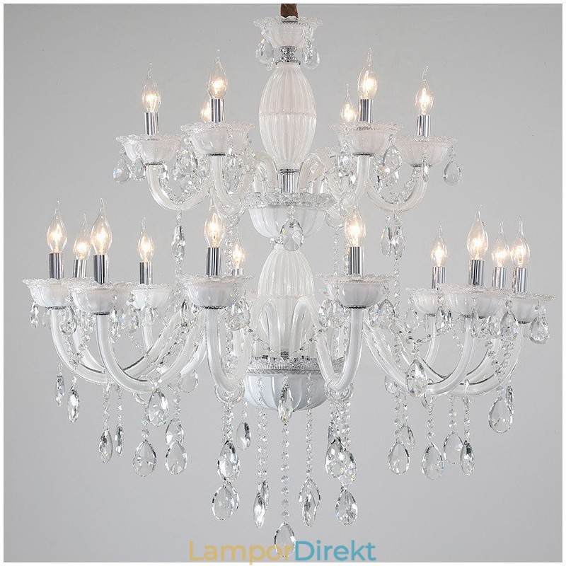 18 (12+6) Ljusvit Elegant Ljuskrona Med Kristall