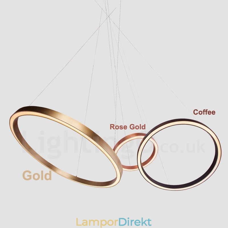 Wi Fi Smart Dimbar Guld Roséguld Modern Modern 3-Ringar Ljus Pendellampa I Aluminiumlegering Med Akrylskärm