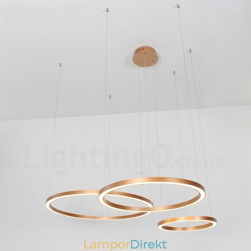 Wi Fi Smart Dimbar Guld Roséguld Modern Modern 3-Ringar Ljus Pendellampa I Aluminiumlegering Med Akrylskärm