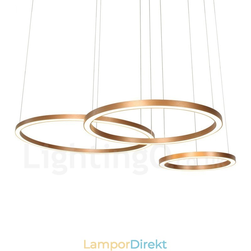 Wi Fi Smart Dimbar Guld Roséguld Modern Modern 3-Ringar Ljus Pendellampa I Aluminiumlegering Med Akrylskärm