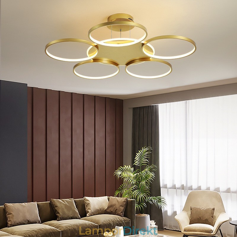 Guld Modern Samtida Nordisk Stil Cirkel Takkrona Med Fjärrkontroll Kan Också Användas Som Vägglampa