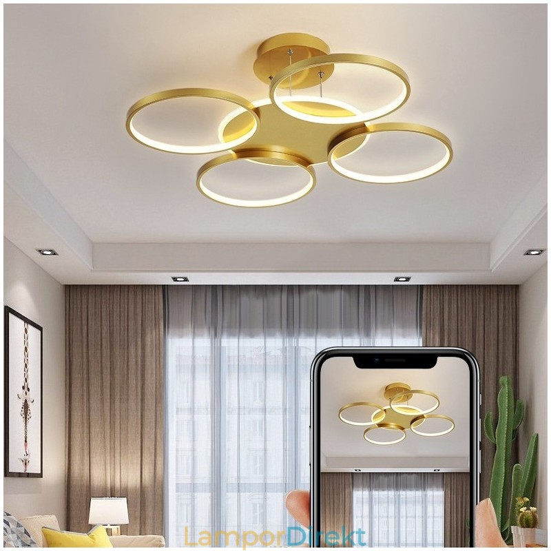 Guld Modern Samtida Nordisk Stil Cirkel Takkrona Med Fjärrkontroll Kan Också Användas Som Vägglampa