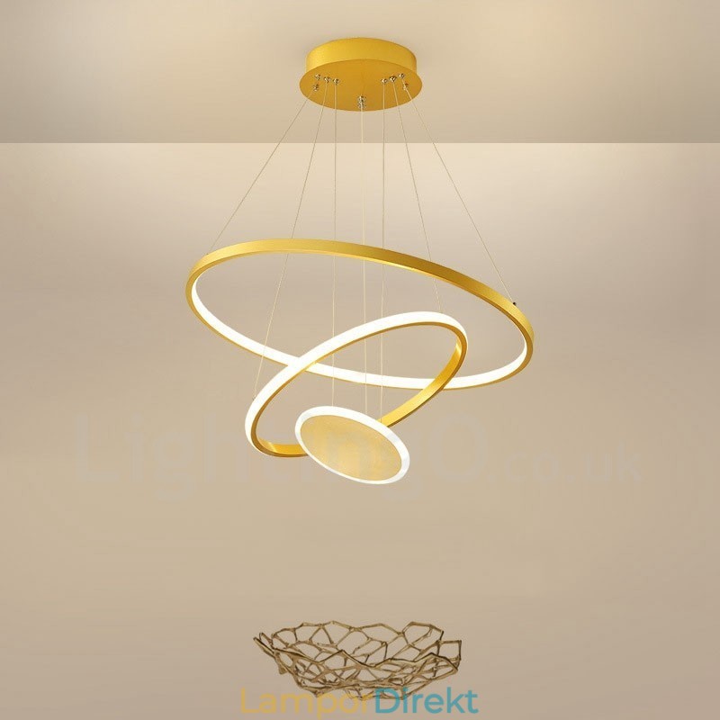 Tre Cirklar Modern Design Tre Ringar Guld Taklampa Med Fjärrkontroll