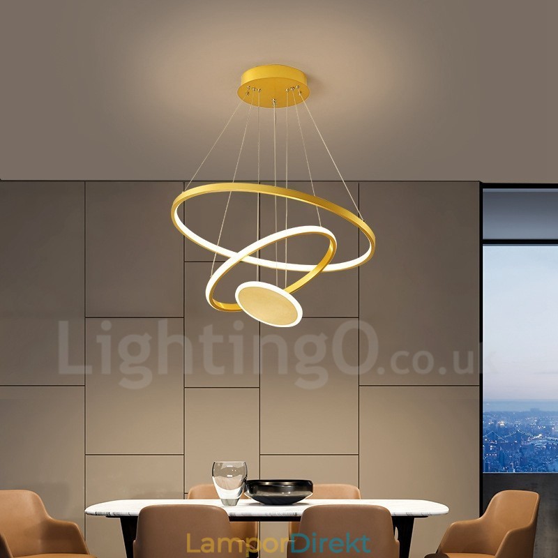 Tre Cirklar Modern Design Tre Ringar Guld Taklampa Med Fjärrkontroll