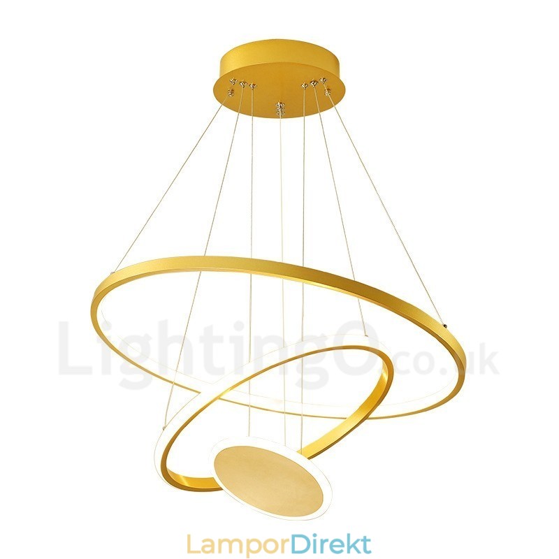Tre Cirklar Modern Design Tre Ringar Guld Taklampa Med Fjärrkontroll