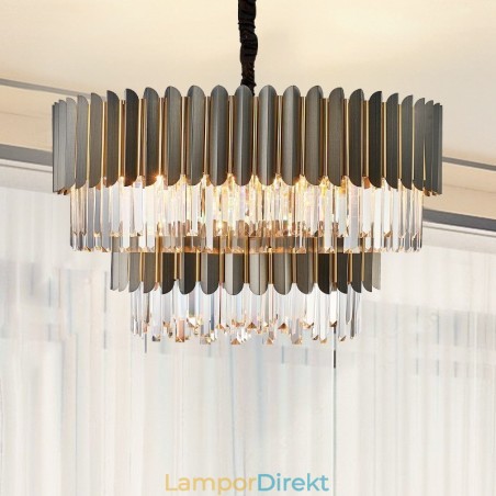 Två Nivåer Lyx Postmodern Svart Och Guld Rund K9 Kristall Hängande Ljuskrona Två Nivåer Lyx Postmodern Svart Och Guld Rund K9 Kristall Hängande Ljuskrona