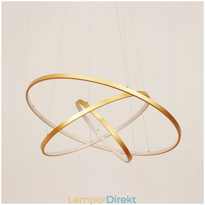 Dimbar Taklampa Med Fjärrkontroll Guld Modern Design Tre Ringar