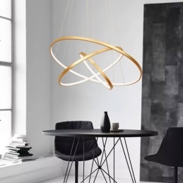 Dimbar Taklampa Med Fjärrkontroll Guld Modern Design Tre Ringar
