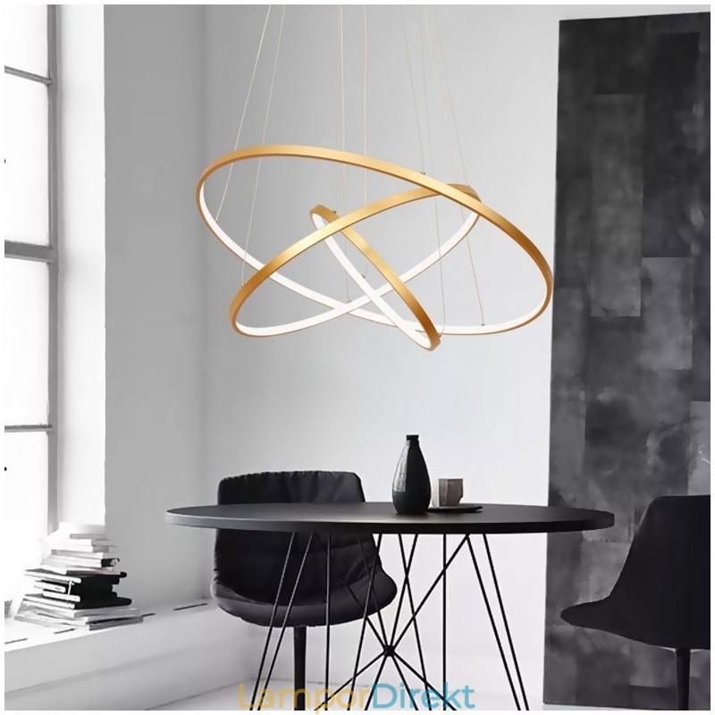 Dimbar Taklampa Med Fjärrkontroll Guld Modern Design Tre Ringar