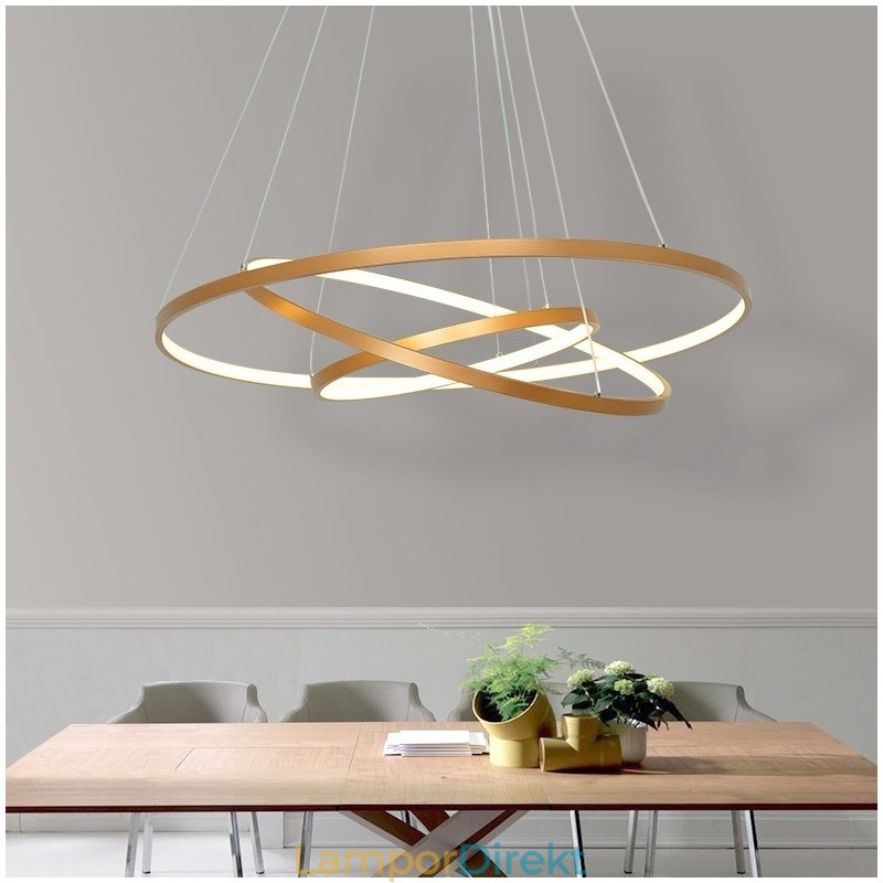 Dimbar Taklampa Med Fjärrkontroll Guld Modern Design Tre Ringar