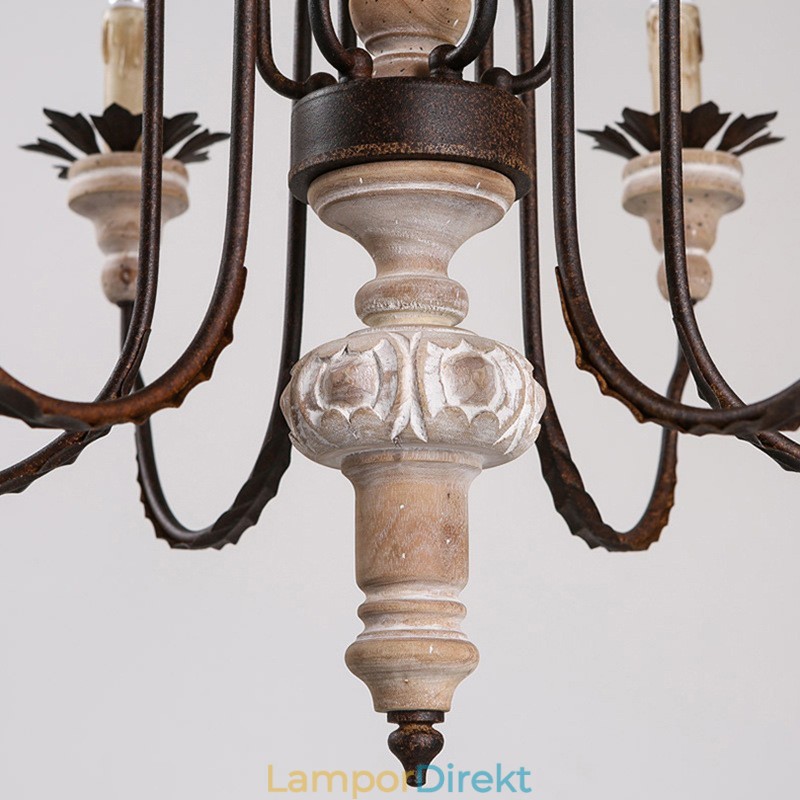 Country Vintage Trä 6 Ljus Ljuskrona Ljus