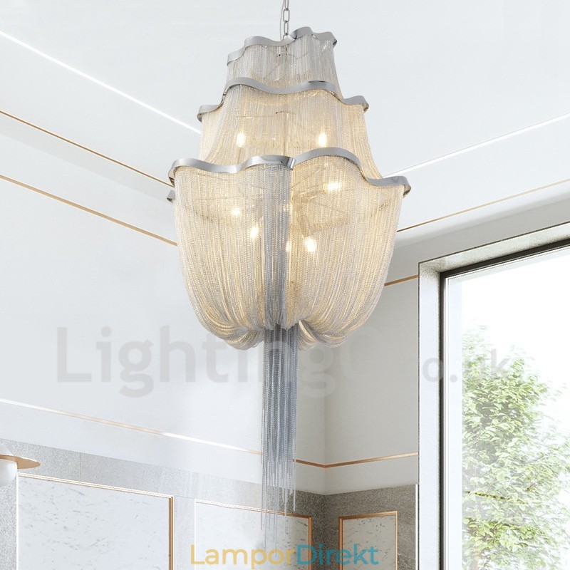Tofsar Ljuskrona Designer Pendel Light Silver Guld Färg
