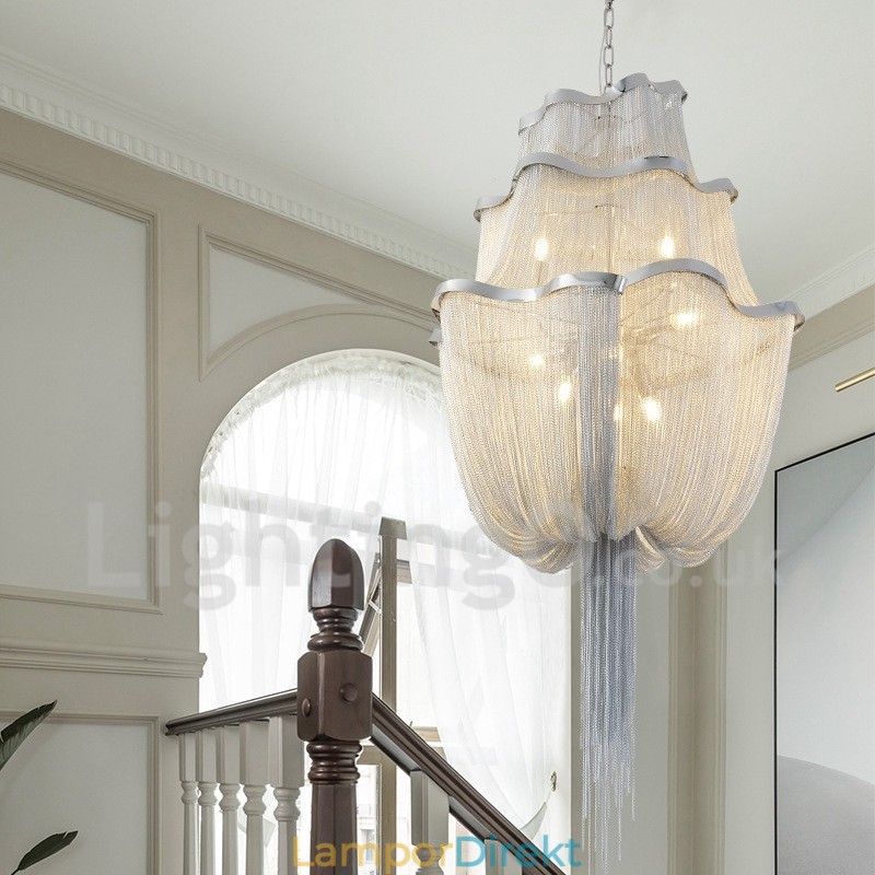 Tofsar Ljuskrona Designer Pendel Light Silver Guld Färg