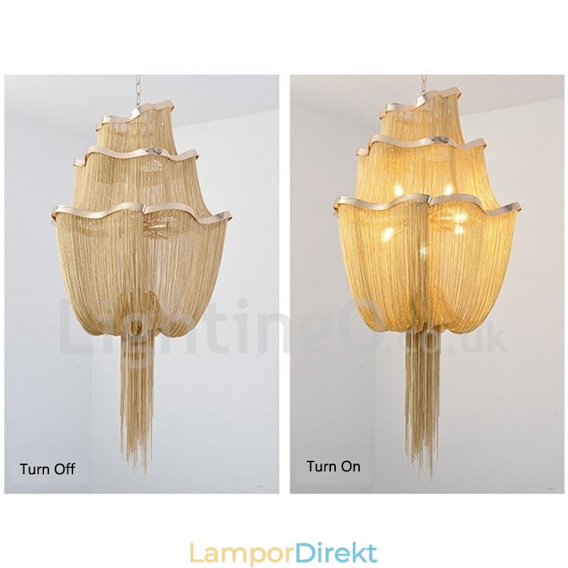 Tofsar Ljuskrona Designer Pendel Light Silver Guld Färg
