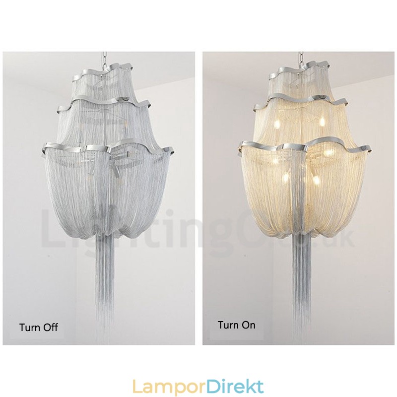 Tofsar Ljuskrona Designer Pendel Light Silver Guld Färg