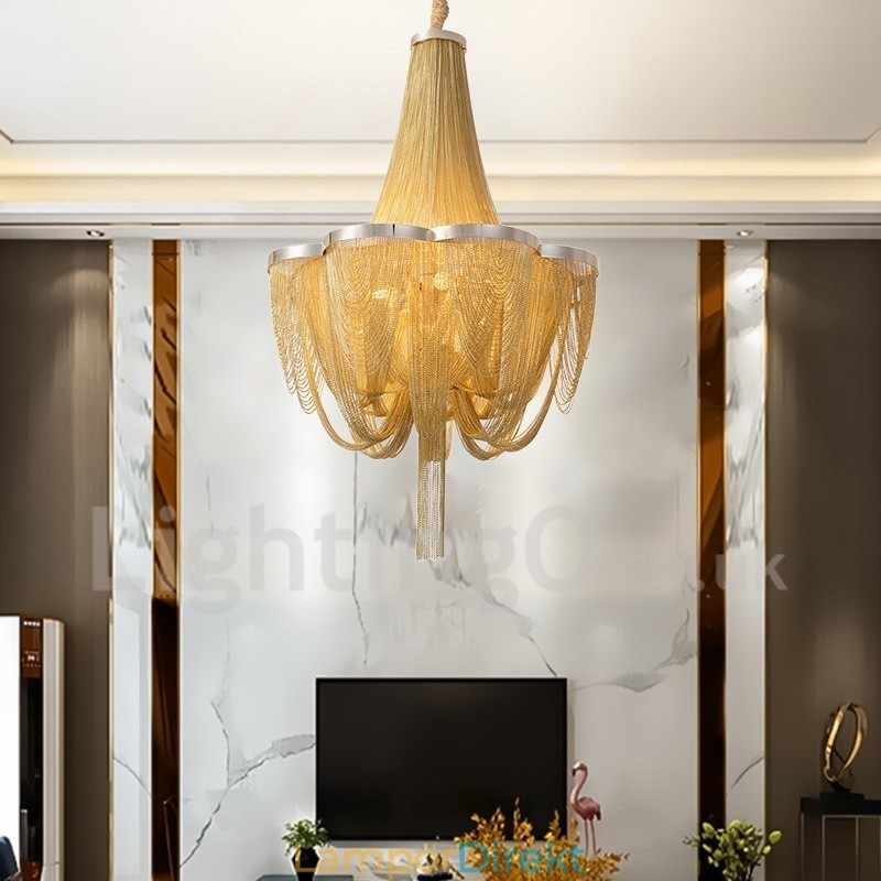 Tofsar Ljuskrona Designer Pendel Light Silver Guld Färg