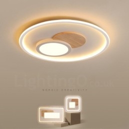Trä Dimbar Modern, Modern Nordisk Stil Infälld Rund Taklampa Med Fjärrkontroll Kan Även Användas Som Vägglampa