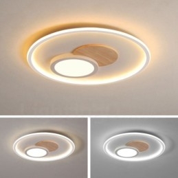 Trä Dimbar Modern, Modern Nordisk Stil Infälld Rund Taklampa Med Fjärrkontroll Kan Även Användas Som Vägglampa