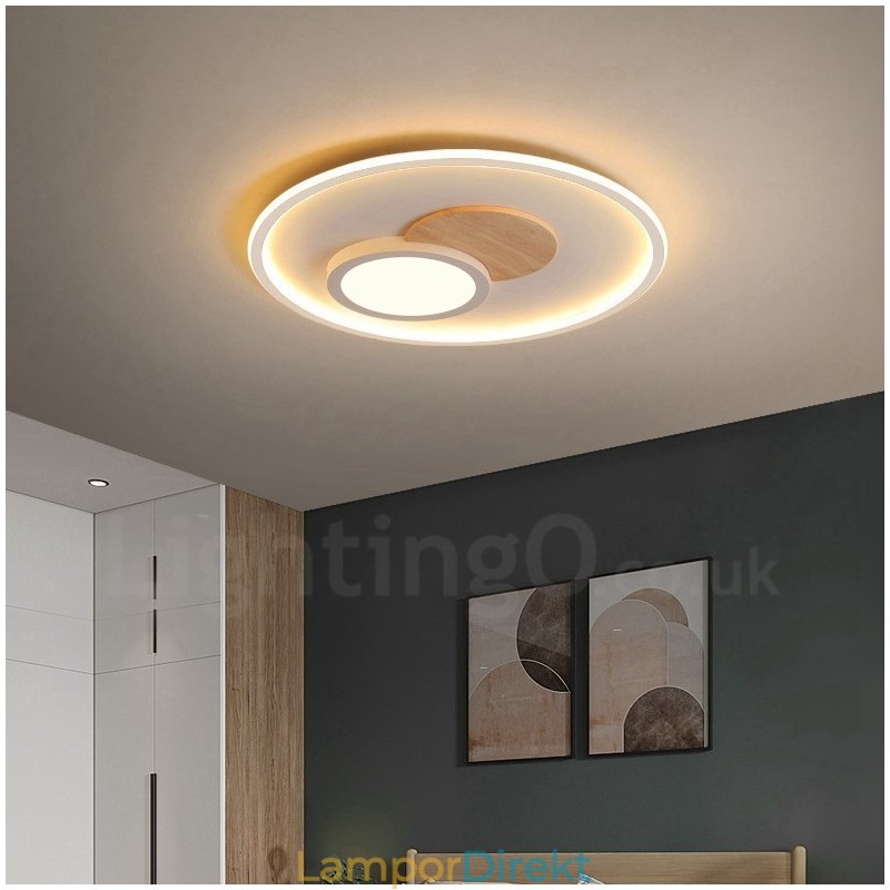 Trä Dimbar Modern, Modern Nordisk Stil Infälld Rund Taklampa Med Fjärrkontroll Kan Även Användas Som Vägglampa
