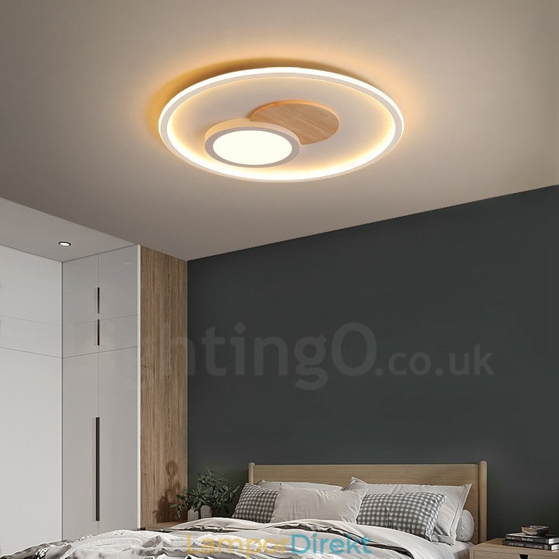 Trä Dimbar Modern, Modern Nordisk Stil Infälld Rund Taklampa Med Fjärrkontroll Kan Även Användas Som Vägglampa