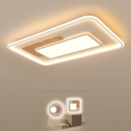Trä Dimbar Modern Modern Nordisk Stil Rektangel Infälld Taklampa Med Fjärrkontroll Kan Även Användas Som Vägglampa