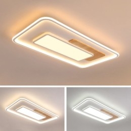 Trä Dimbar Modern Modern Nordisk Stil Rektangel Infälld Taklampa Med Fjärrkontroll Kan Även Användas Som Vägglampa