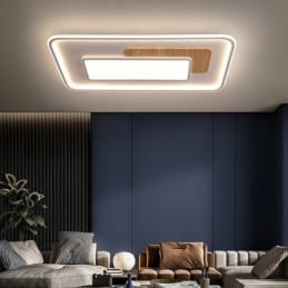 Trä Dimbar Modern Modern Nordisk Stil Rektangel Infälld Taklampa Med Fjärrkontroll Kan Även Användas Som Vägglampa