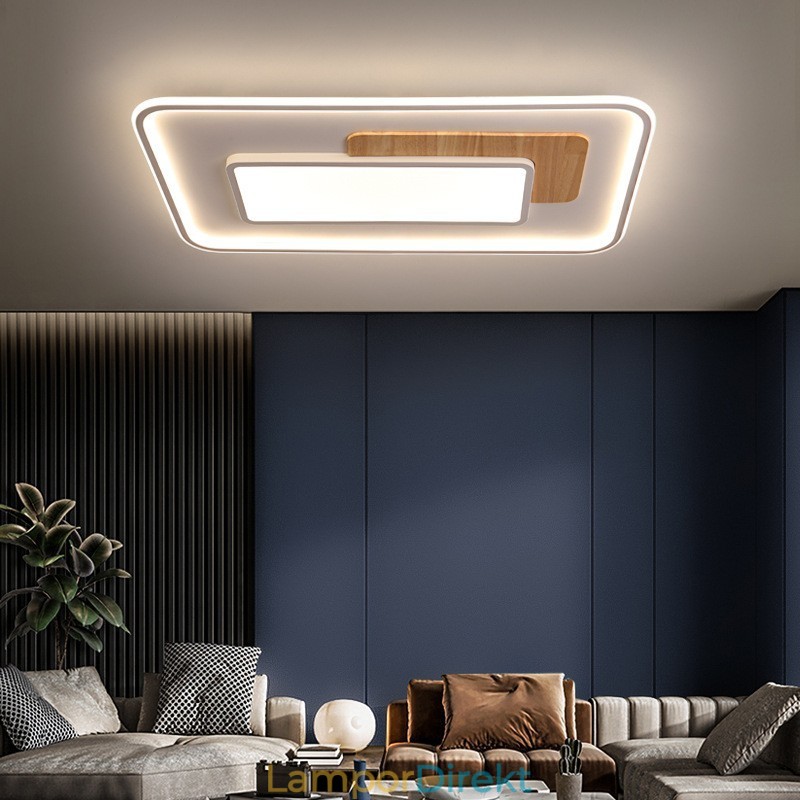 Trä Dimbar Modern Modern Nordisk Stil Rektangel Infälld Taklampa Med Fjärrkontroll Kan Även Användas Som Vägglampa