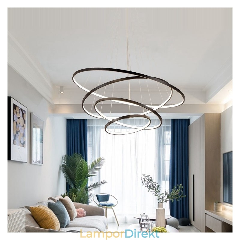 Stora 4 Ringar 5 Ringar Svart Vitguld Pendelljus Modern Design