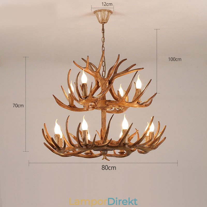 12 (8+4) Light 2 Tiers Rustik Konstnärlig Retro Antler Antik Ljuskrona
