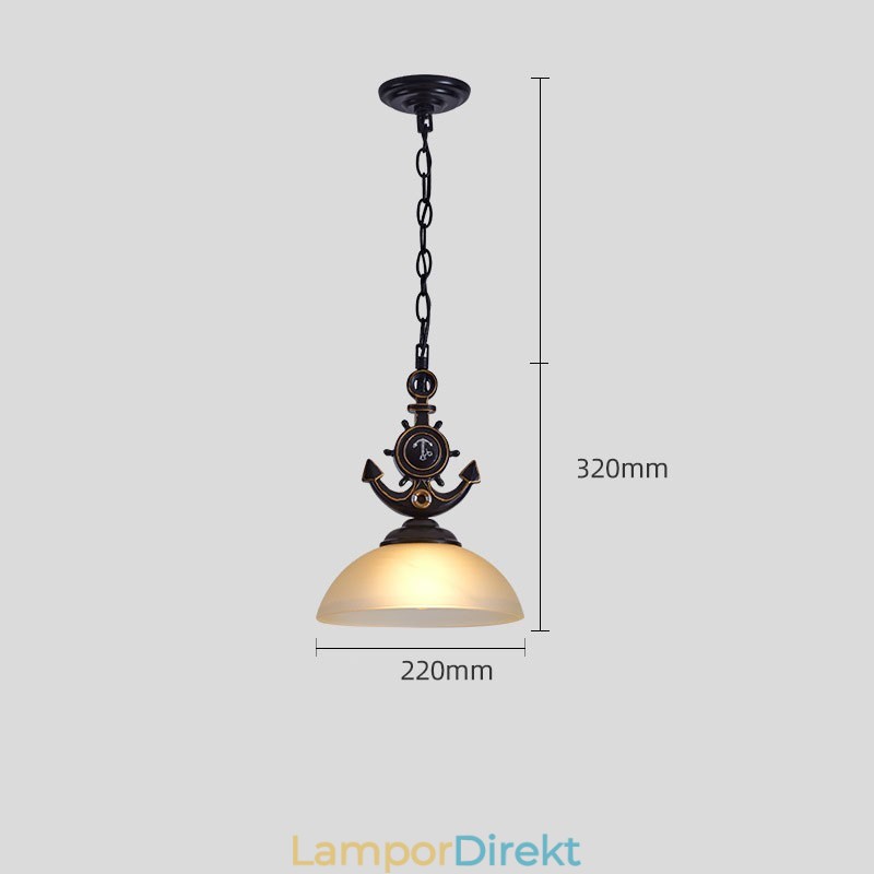 En Ljus Svart Rustik Konstnärlig Retro Antik Taklampa Med Glasskärm