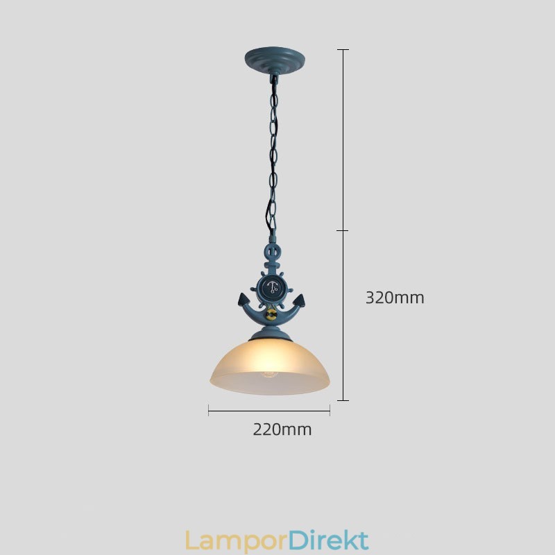 En Ljusblå Rustik Konstnärlig Retro Antik Taklampa Med Glasskärm