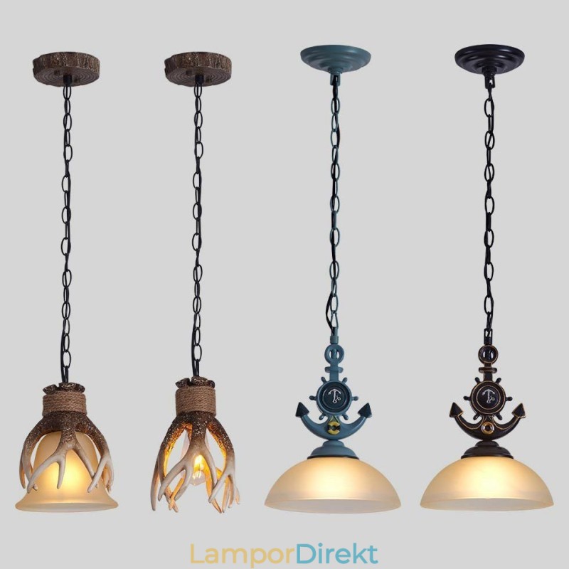 En Ljusblå Rustik Konstnärlig Retro Antik Taklampa Med Glasskärm