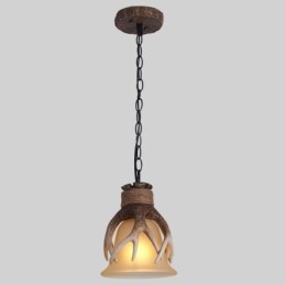 One Light Rustik Konstnärlig Retro Antler Antik Pendellampa Med Glasskärm